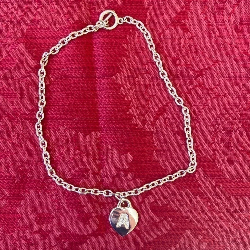 𝅺Letter A Heart Chunky Silver Chain Necklace